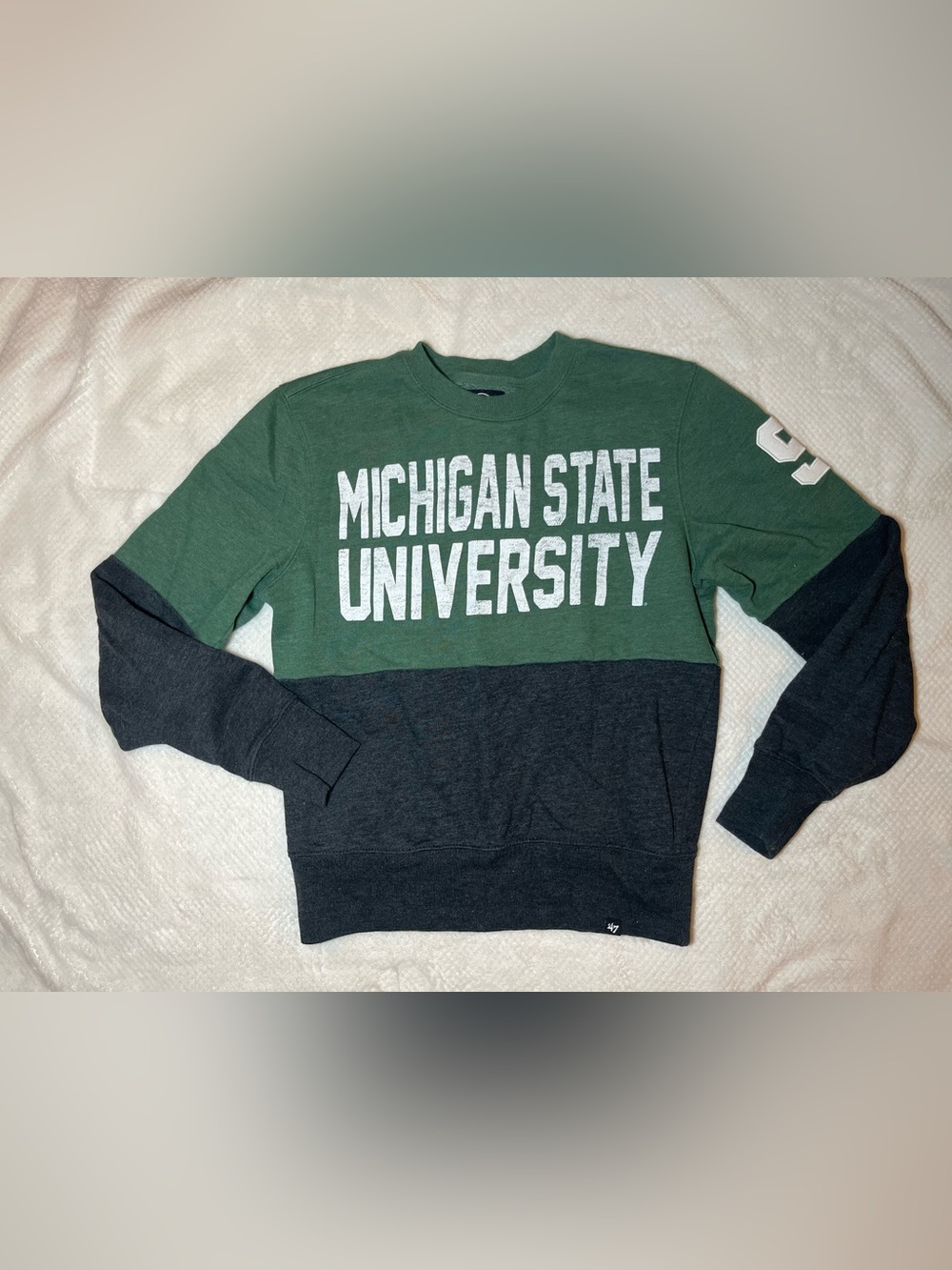 47 Michigan State University Two-Tone Crewneck Sweater - Green & Dark Gray